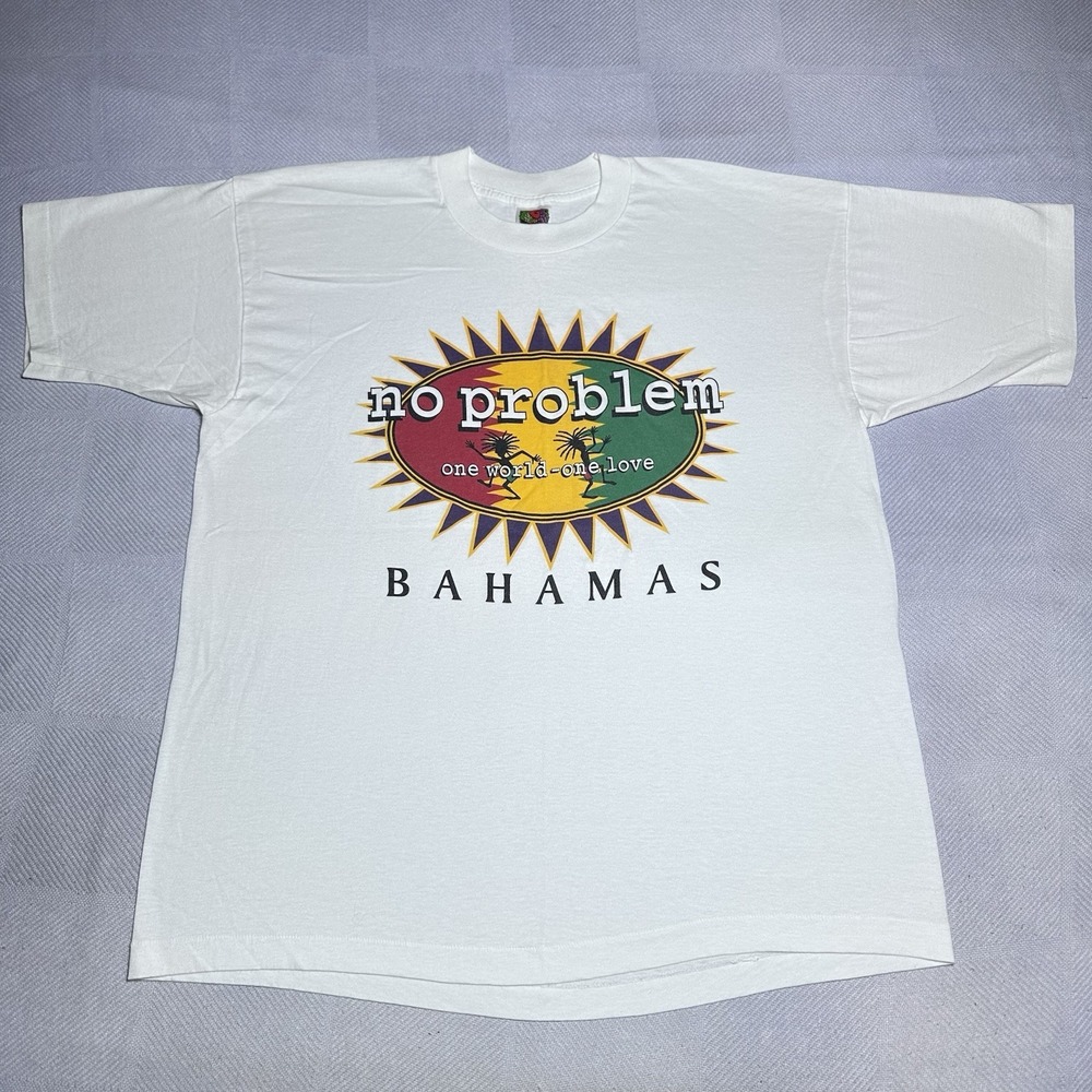 Vintage 1990s No Problem One World One Love‎ Bahamas White T-Shirt Size XL